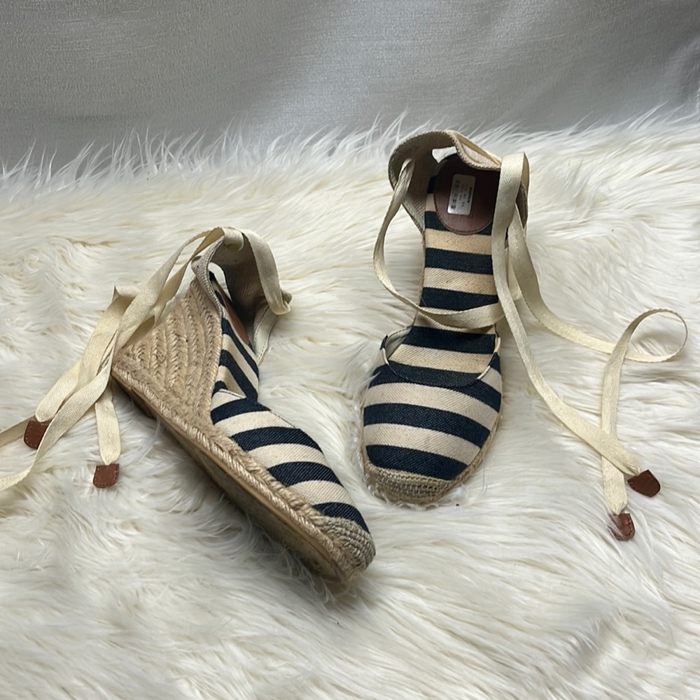 Blue and off white espadrilles